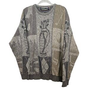 Shenandoah Golf Sweater Knit Pullover Crew Long Sleeve All Over Print Mens XL